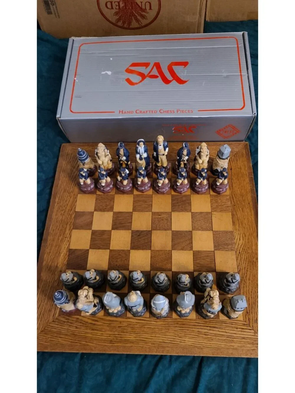 American Civil War Themed Chess Pieces SAS Studio Anne Carlton w/ Board & Box